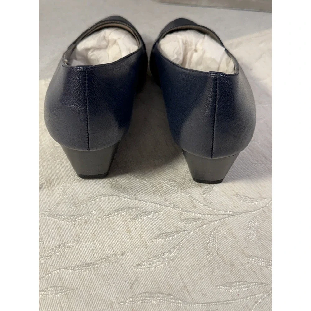 Aerosoles Lovely Dark Blue‎ Leather Wedge Pumps Navy Loafers Womens 8M Heel Rest